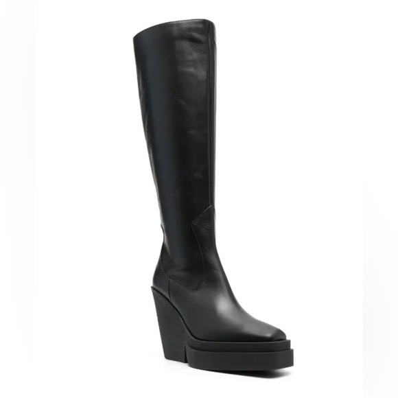 New Giaborghini Texan Knee High Western Boot Leather Stacked Platform Black 39 - Picture 3 of 16
